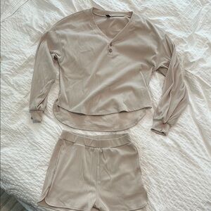 Beige Cozy Knit Pajama Set with Relaxed Fit